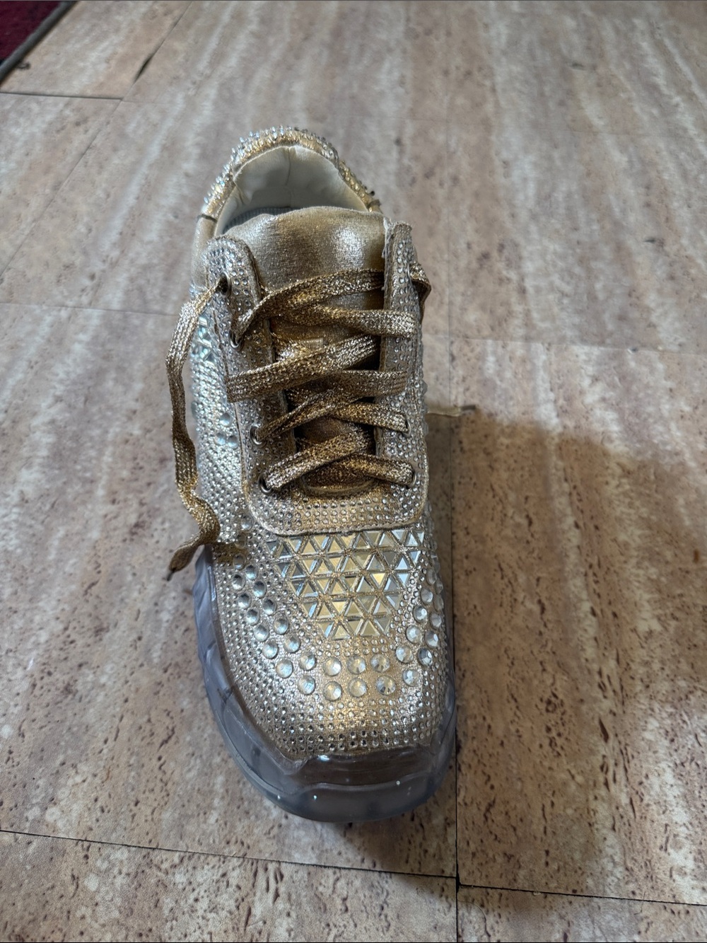 Kids Gold Glitter Light-Up Sneaker with Decorative Studs